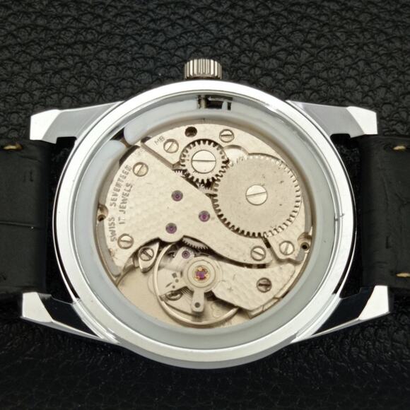 Vintage 1979 Fortis Manual Mens Silver Watch W/Leather Strap & Blue accents - Picture 9 of 9